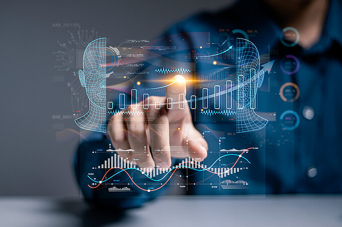 Businessman,Touching,Automated,Data,Management,System,To,Create,Reports,With